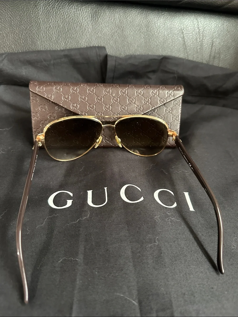 Gucci Women's Gold Frame Sunglasses with Brown Gradient Lenses